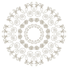 Vector round hand drawn vegetables and mushrooms seamless pattern