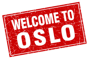 Oslo red square grunge welcome to stamp
