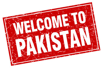 Pakistan red square grunge welcome to stamp