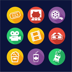 Naklejka premium Cinema Icons Flat Design Circle