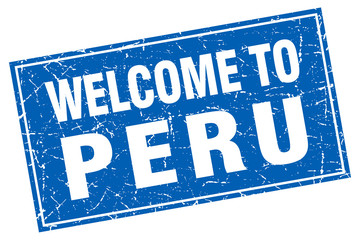 Peru blue square grunge welcome to stamp