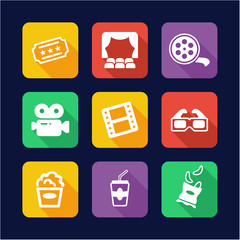 Naklejka premium Cinema Icons Flat Design 