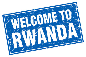 Rwanda blue square grunge welcome to stamp