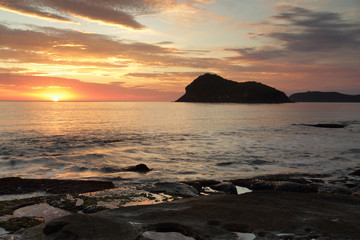 Summer sunrise views across to Lion island, Australia