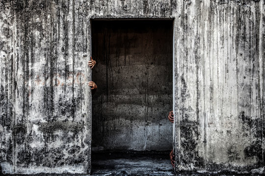 Scary Abandoned Building With Ghost Hand Coming Out Of A Door