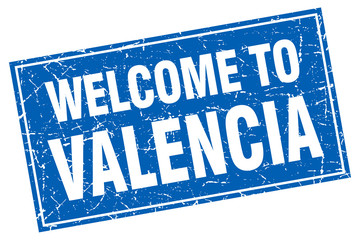 Valencia blue square grunge welcome to stamp