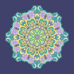 Round ornamental colorful motif in eastern style; design element for invitation, brochure, textile and paper prints.
