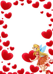 Obraz na płótnie Canvas Cartoon frame with fairy and valentine hearts - illustration for the children