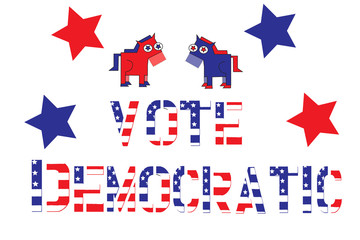 Vote Democratic with donkey mascot on white.