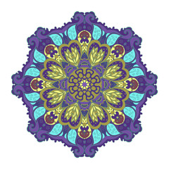 Round ornamental colorful motif in eastern style; design element for invitation, brochure, textile and paper prints.