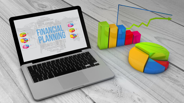 Stadistics charts and graphs with financial planning on a screem
