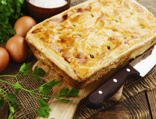 Pie of puff pastry with cabbage