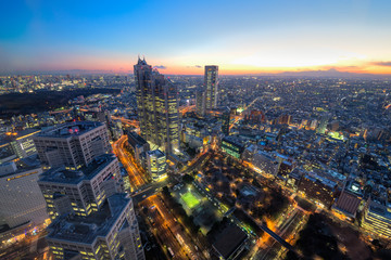 Fototapeta na wymiar 新宿からの眺め・夕暮れ・ブルーアワー