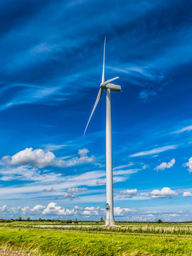 Wind power turbine in Flevoland polder in the Netherlands