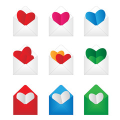 Set envelop with paper hearts inside