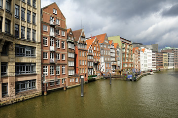 Fototapeta na wymiar timber-framed houses at Nikolaifleet, Altstadt district, Hamburg