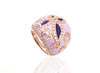 beautiful gold ring with gems and enamel isolated on white