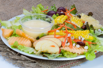 Fresh organic super food salad for good healty on fabric backgro