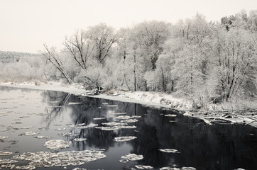 winter river and hoar-frost on trees