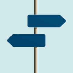 Flat design icon of directional arrow road sign. 