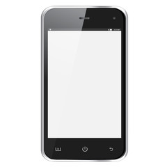 Realistic mobile phone with blank screen isolated on white backg