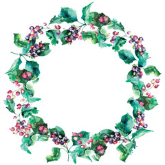 frame with hawthorn berries watercolor