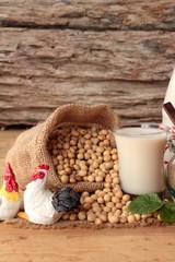 Soy milk with soybean seed.