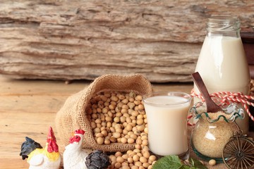 Soy milk with soybean seed.