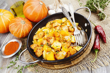 Stewed turkey with pumpkin and potatoes