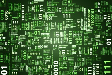 Abstract matrix like green binary code pattern background.