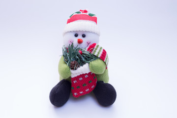 Plush toy in the form of a snowman on a white background