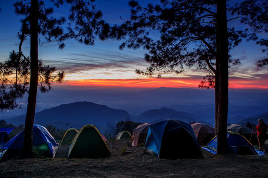 beautiful landscape and sun rising sky with traveling  camping t