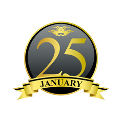 25 january golden calendar circle with ribbon