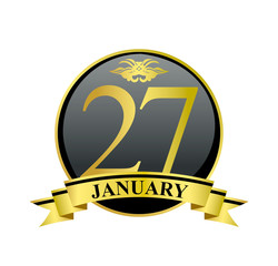 27 january golden calendar circle with ribbon