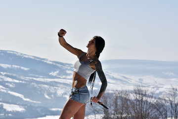 young athletic woman  in winter
