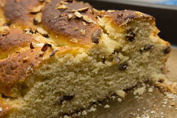 Festive Christmas cake sprinkled with almonds home
