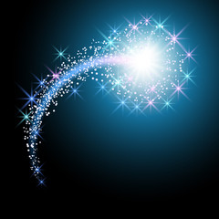 Comet with curved glowing tail