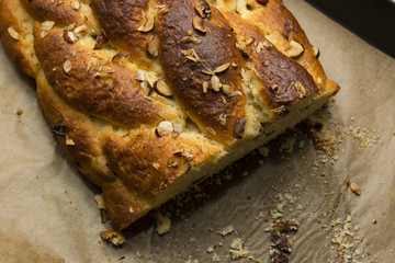 Festive Christmas cake sprinkled with almonds home