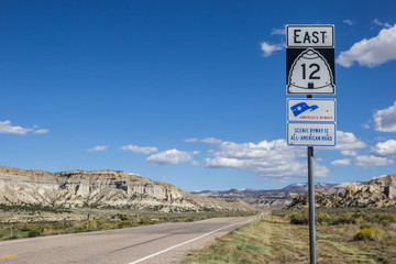 Road sign on scenic byway 12 in Utah