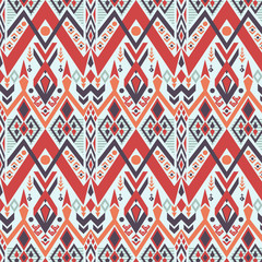 Vector seamless tribal mix geometric retro pattern with light blue background