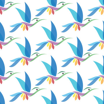 Hummingbird vector art background design for fabric and decor. S