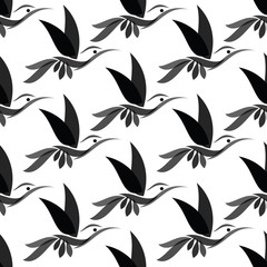 Hummingbird vector art background design for fabric and decor. S