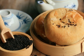 Festival moon cake with black sesame