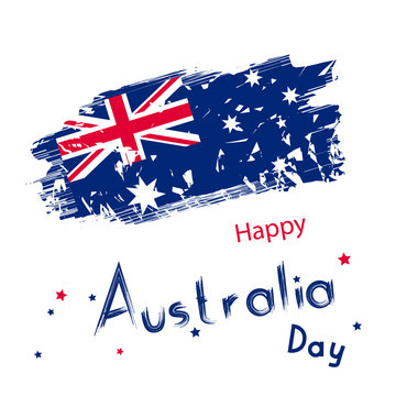 Australia day with grange flag on white background. Holiday conc