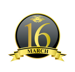 16 march golden calendar circle with ribbon