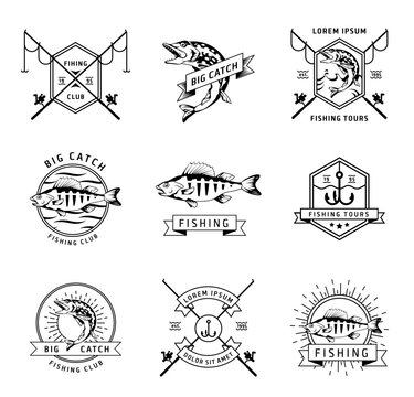 Fishing club vector labels set 