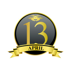 13 april golden calendar circle with ribbon