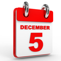 5 december calendar on white background.