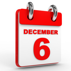 6 december calendar on white background.