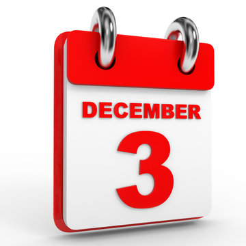 3 december calendar on white background.